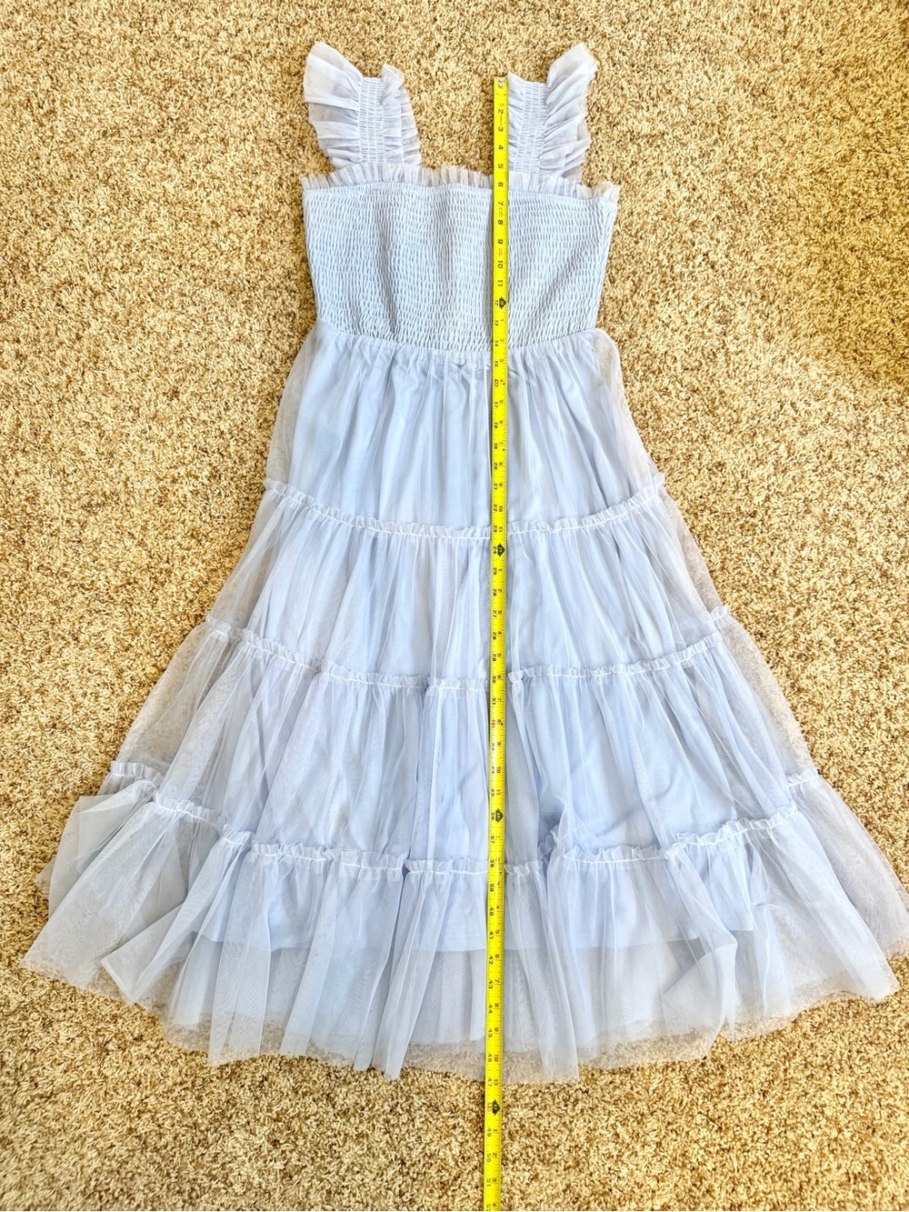 Baltic Born Emma Smocked Midi Tulle Dress EUC Light Blue M Tiered Tulle Ruffle - Picture 6 of 8